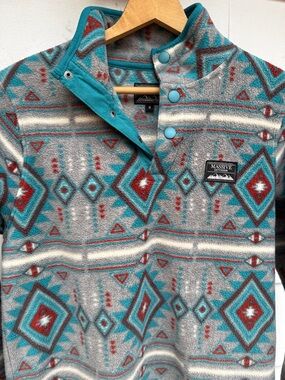 Massive Outdoor Mens Aztec Fleece Long Sleeve 1/4 Snap Button Size Small Gray